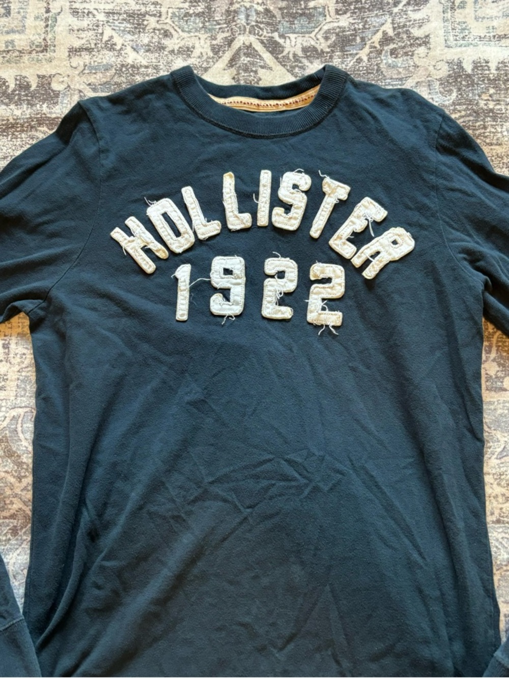 Y2K Hollister Womens Large Long Sleeve Shirt Navy Blue VTG Embroidered Spell Out